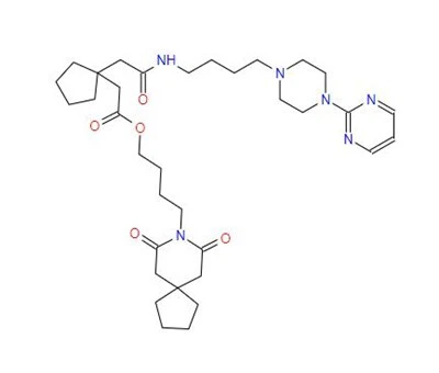 CAS:2726492-72-2丨사이클로펜탄아세트산, 1-[2-옥소-2-[[4-[4-(2-피리미디닐){ {7}}피페라지닐]부틸]아미노]에틸]-, 4-(7,9-디옥소-8-아자스피로[4.5]덱-8-일)부틸 에스테르